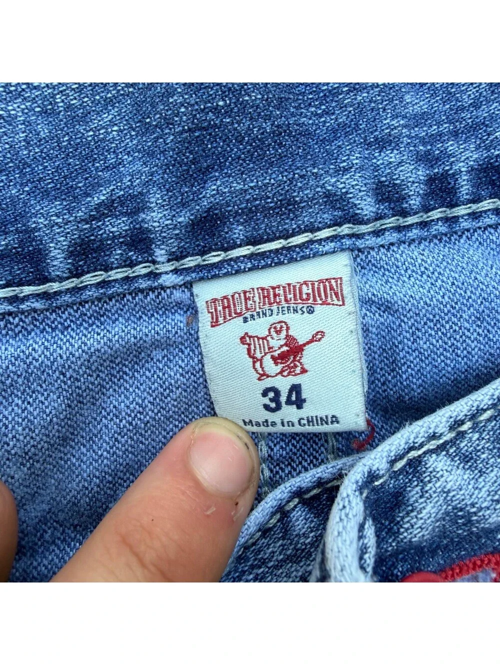 True Religion Men's Straight Section Jeans Light Blue Denim Size 34x32